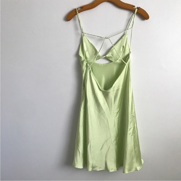 ZARA WOMENS DRESS LIME GREEN A LINE MINI SATIN EFFECT MEDIUM - Picture 5 of 13
